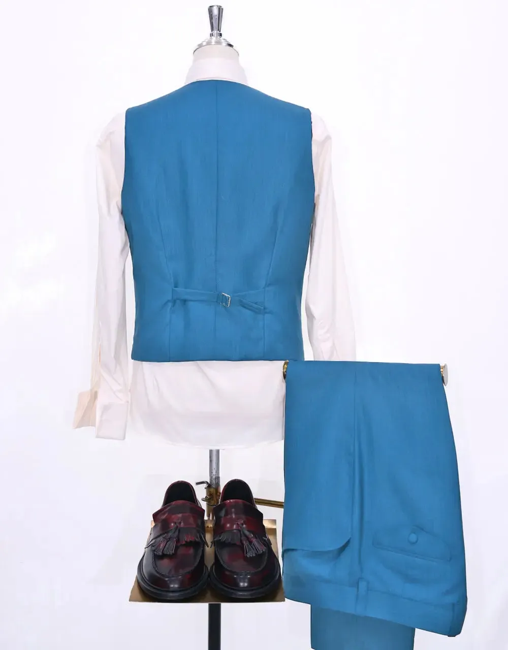 3 Piece Suit | Deep Sky Blue Herringbone Suit
