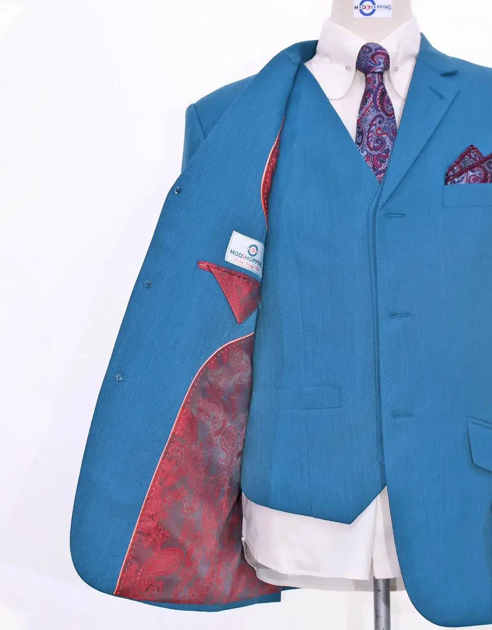 3 Piece Suit | Deep Sky Blue Herringbone Suit