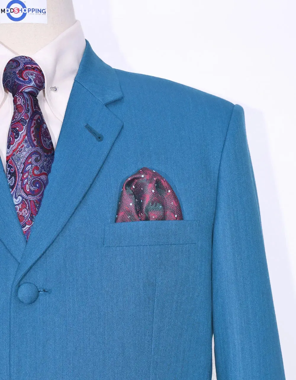 3 Piece Suit | Deep Sky Blue Herringbone Suit