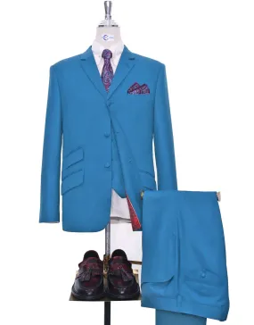 3 Piece Suit | Deep Sky Blue Herringbone Suit