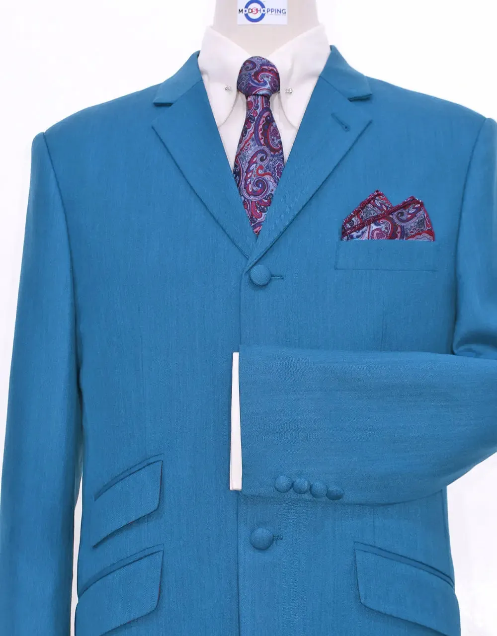 3 Piece Suit | Deep Sky Blue Herringbone Suit
