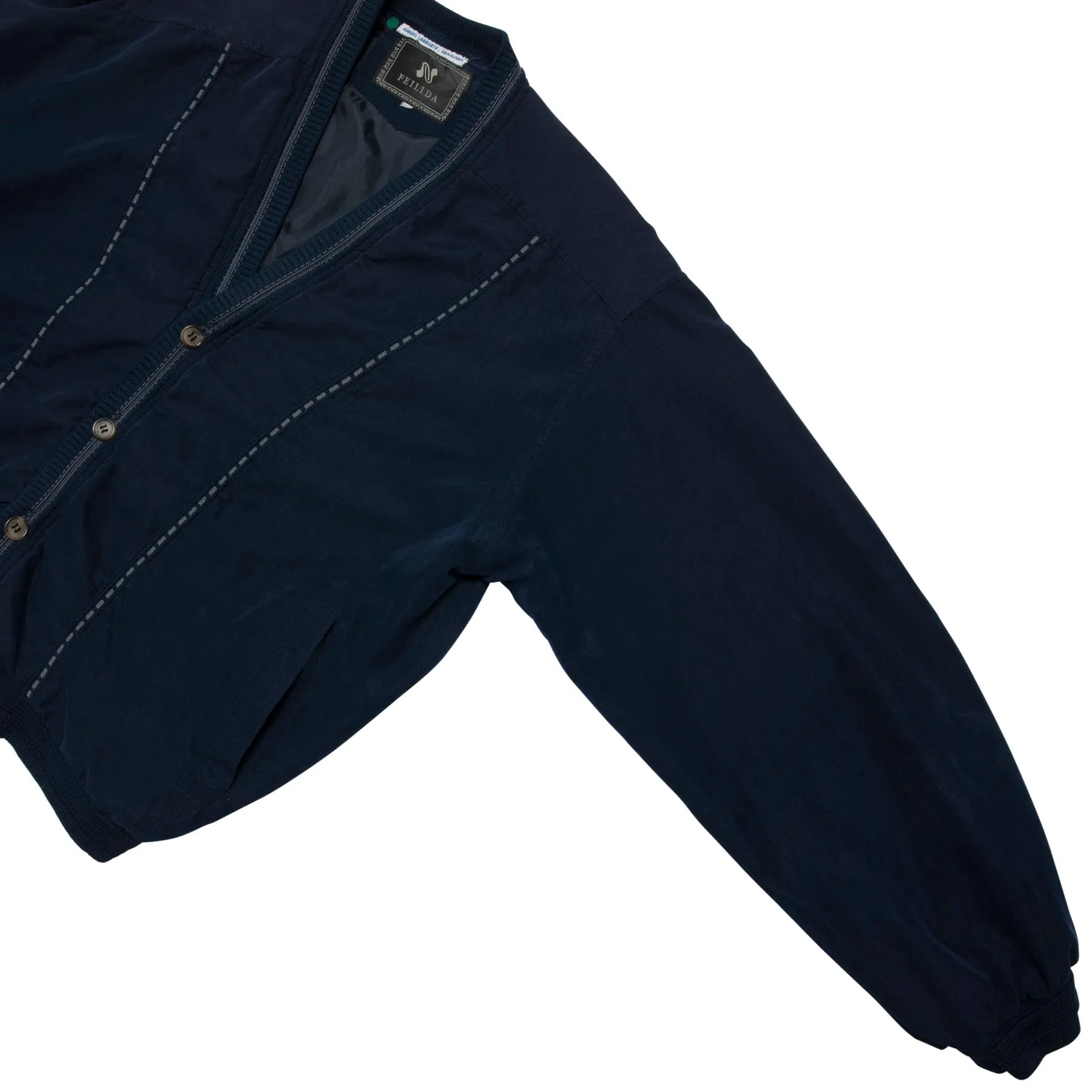 70s Swiss Jacquard Linear Rib Trim Layering Jacket