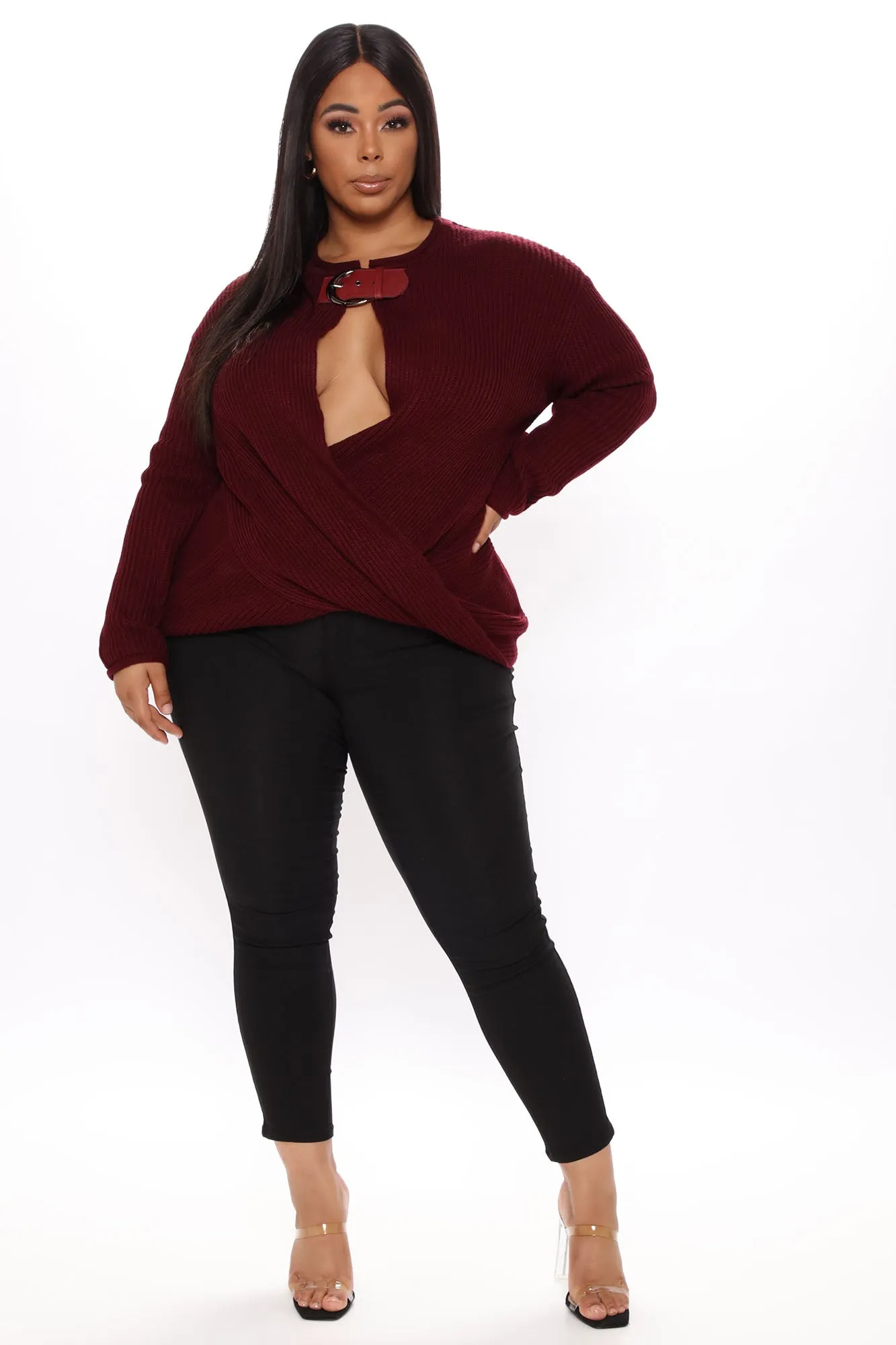 Amaiya Buckle Sweater - Burgundy