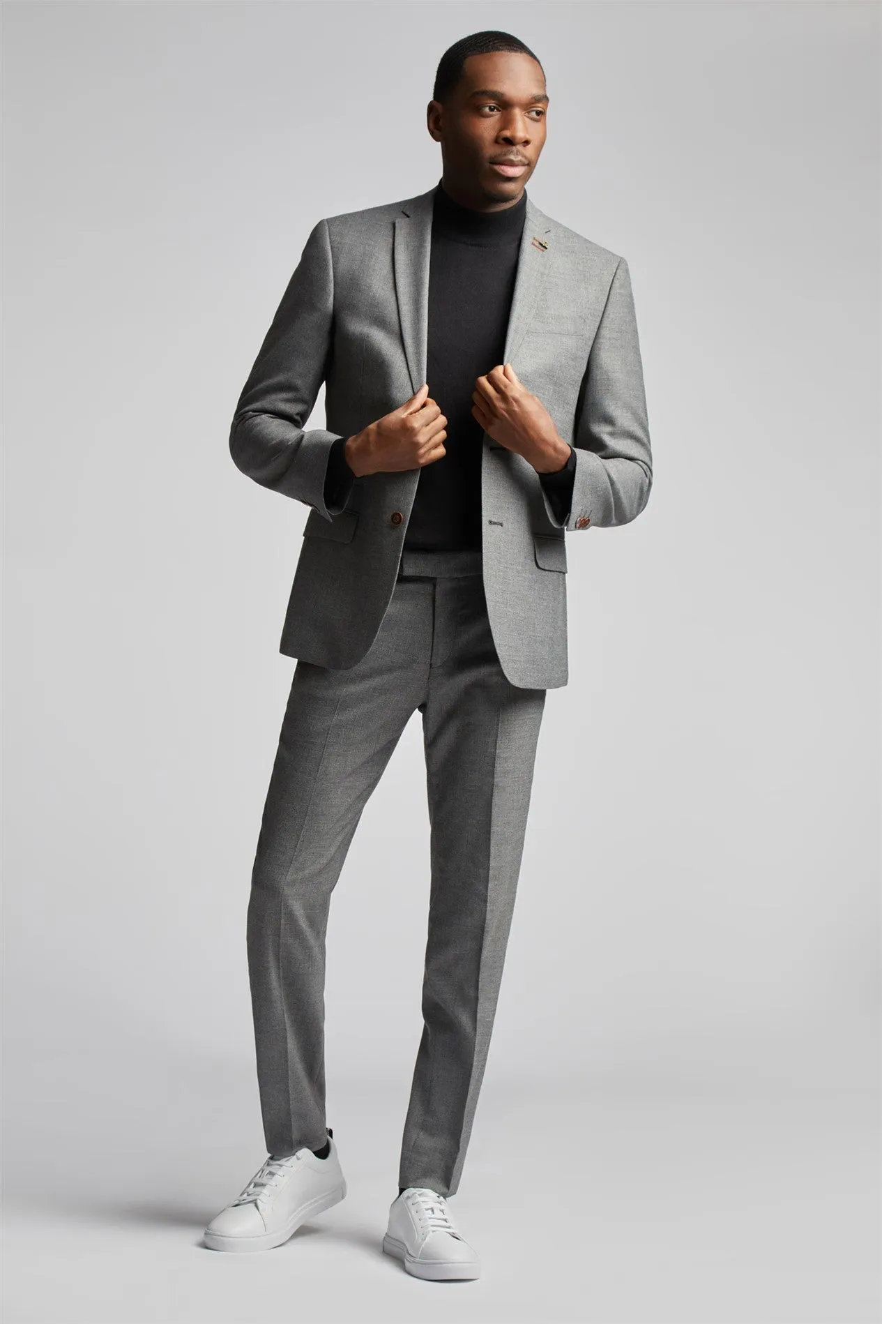 ANTIQUE ROGUE 
Slim Fit Grey Texture Suit singe Breasted waist