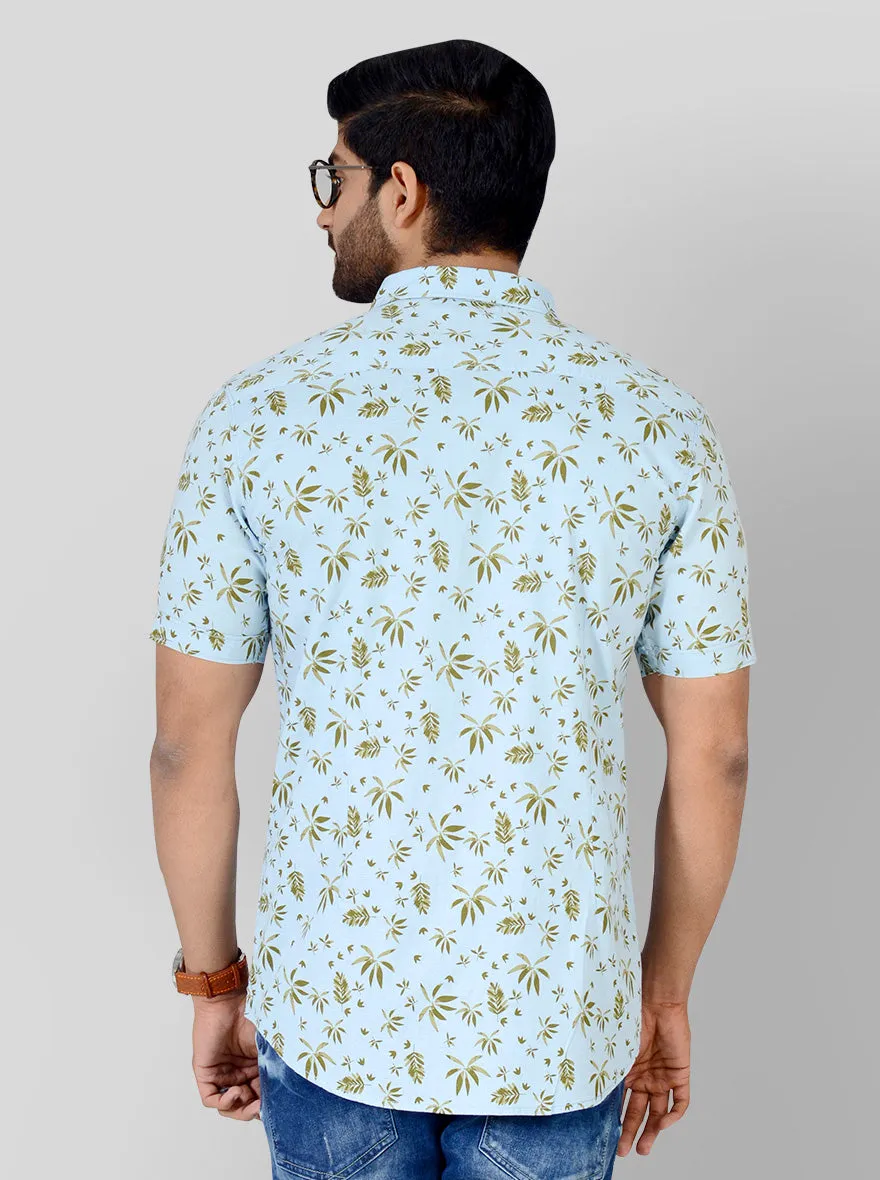 Aqua Blue Printed Slim Fit Casual Shirt | JadeBlue