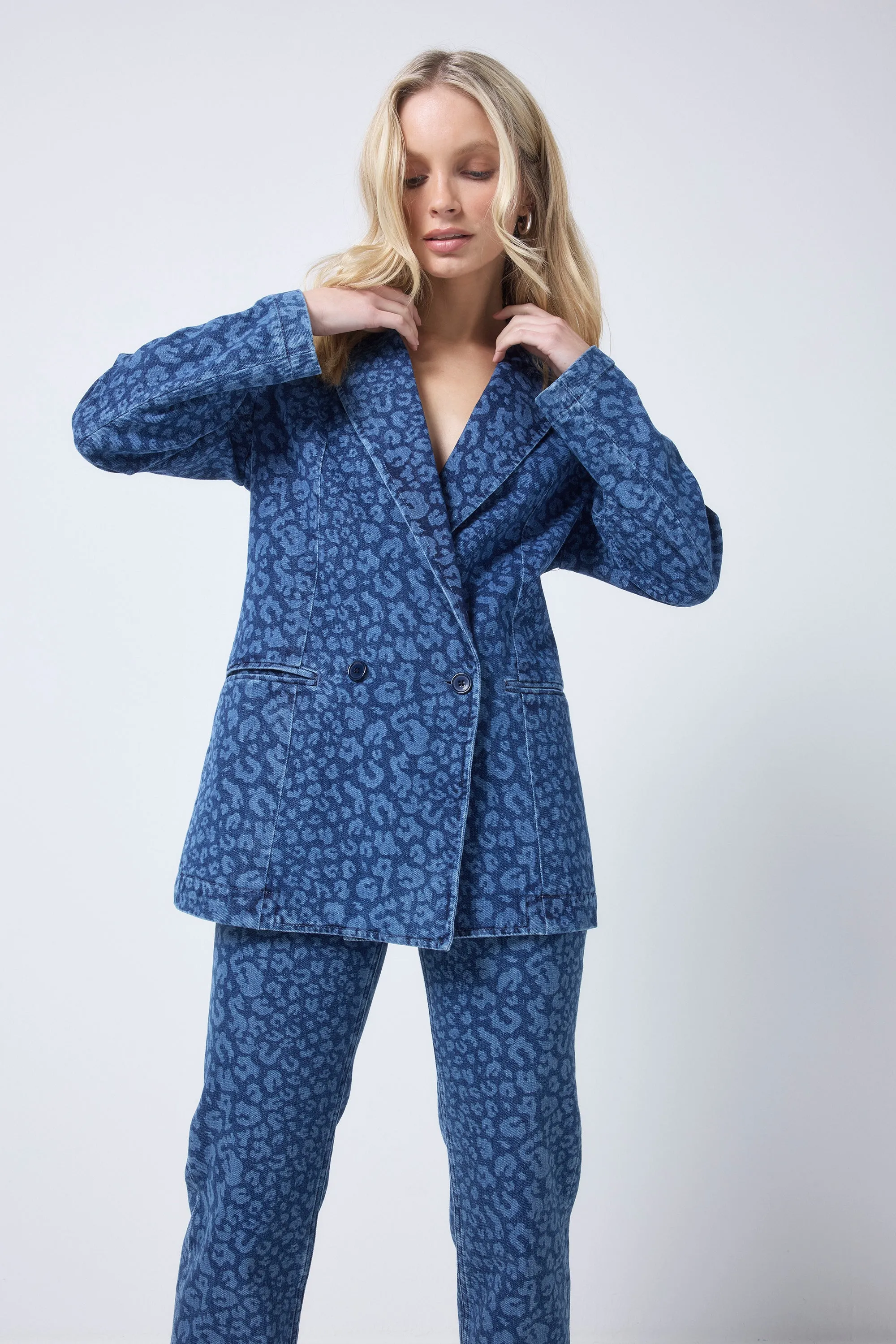 Authentic Indigo Leopard Printed Denim Blazer