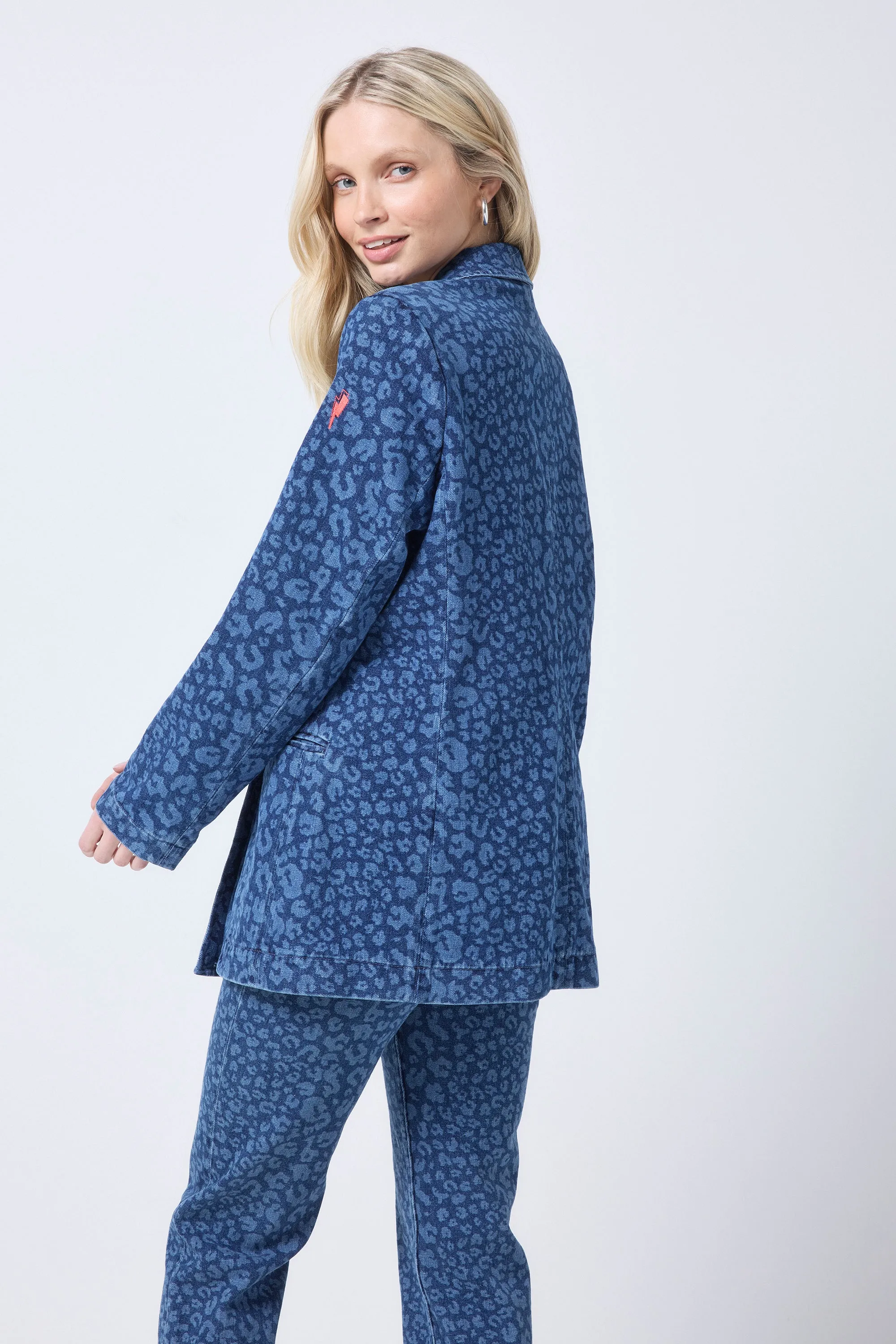 Authentic Indigo Leopard Printed Denim Blazer