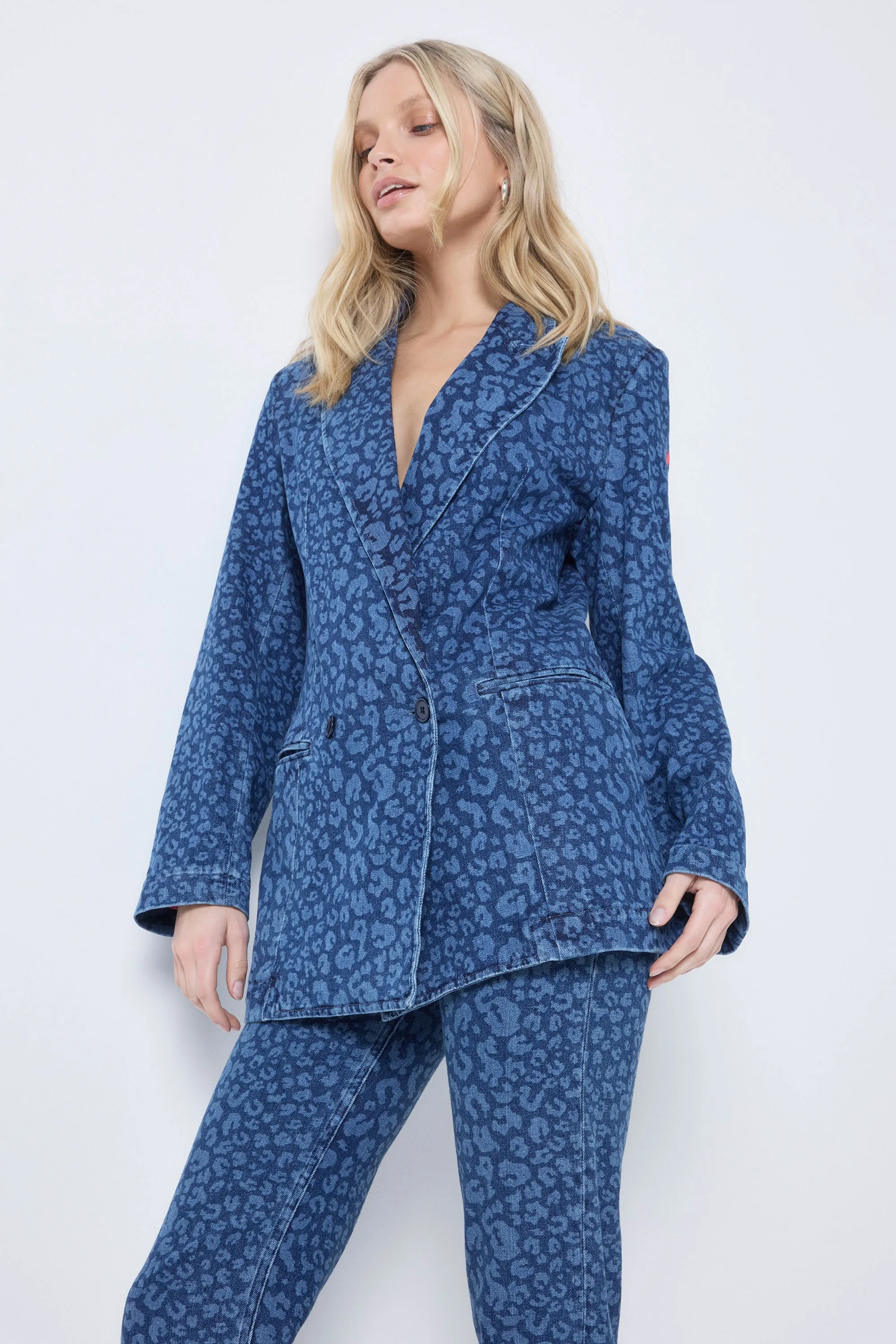 Authentic Indigo Leopard Printed Denim Blazer