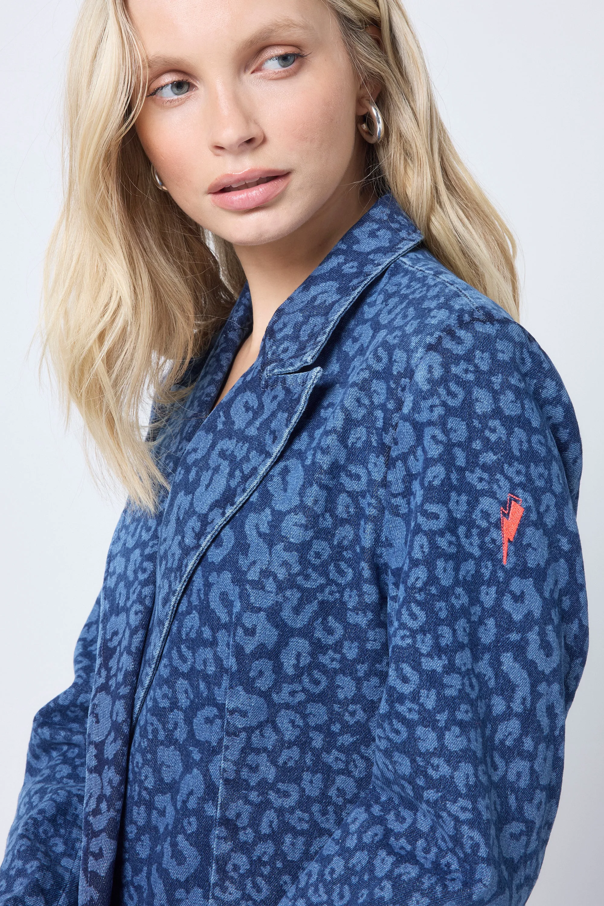 Authentic Indigo Leopard Printed Denim Blazer