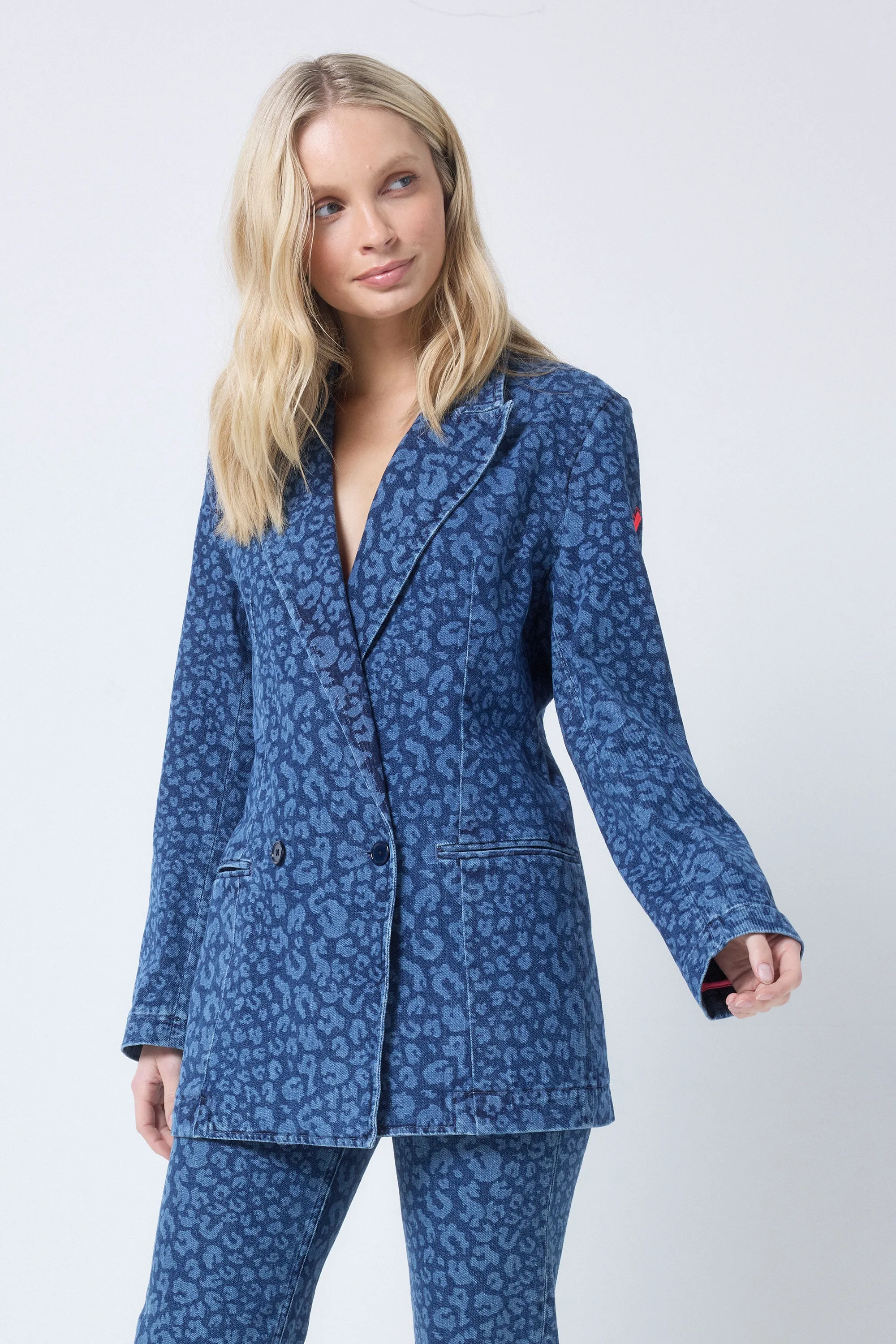 Authentic Indigo Leopard Printed Denim Blazer