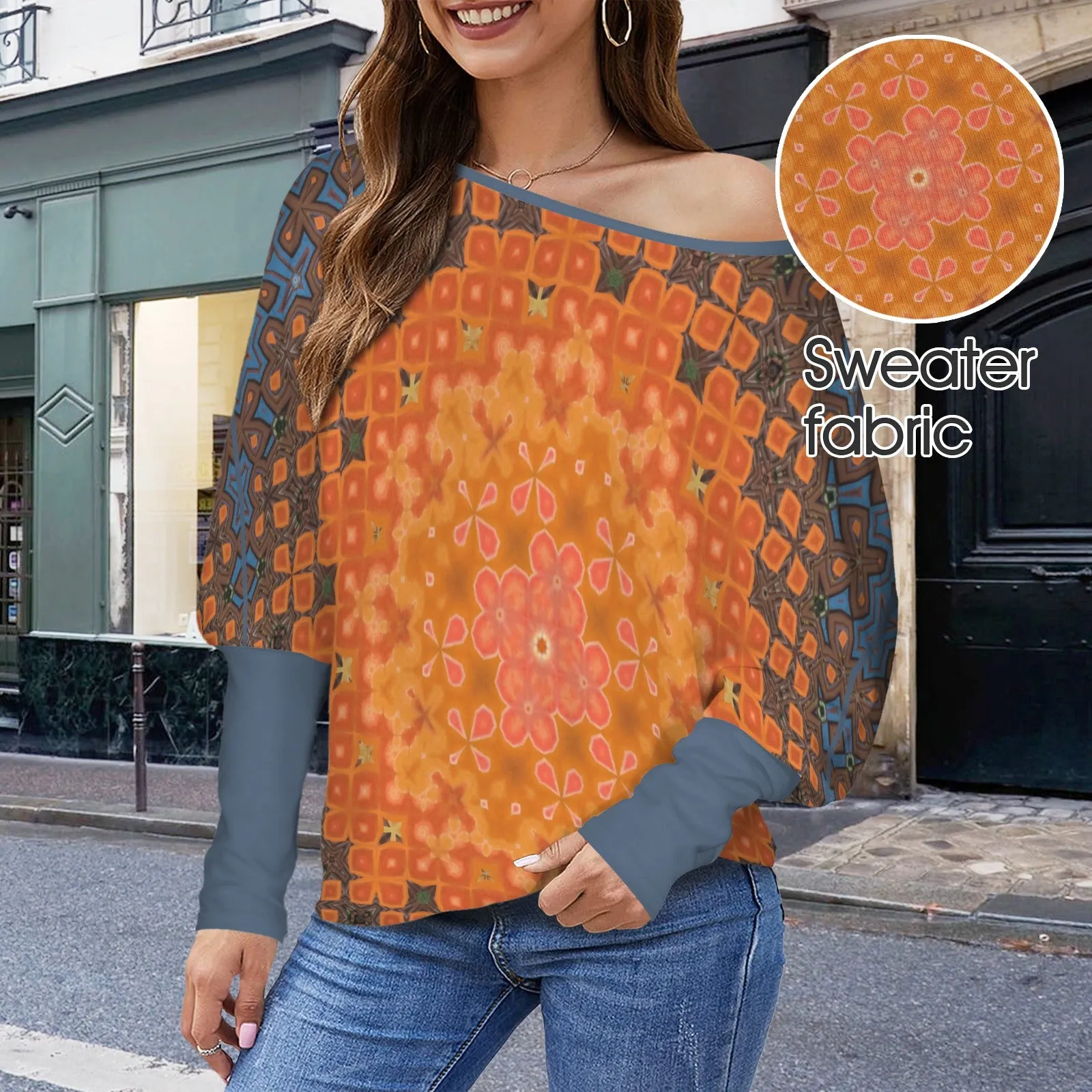 Batwing Long Sleeve Sweater Orange Lily