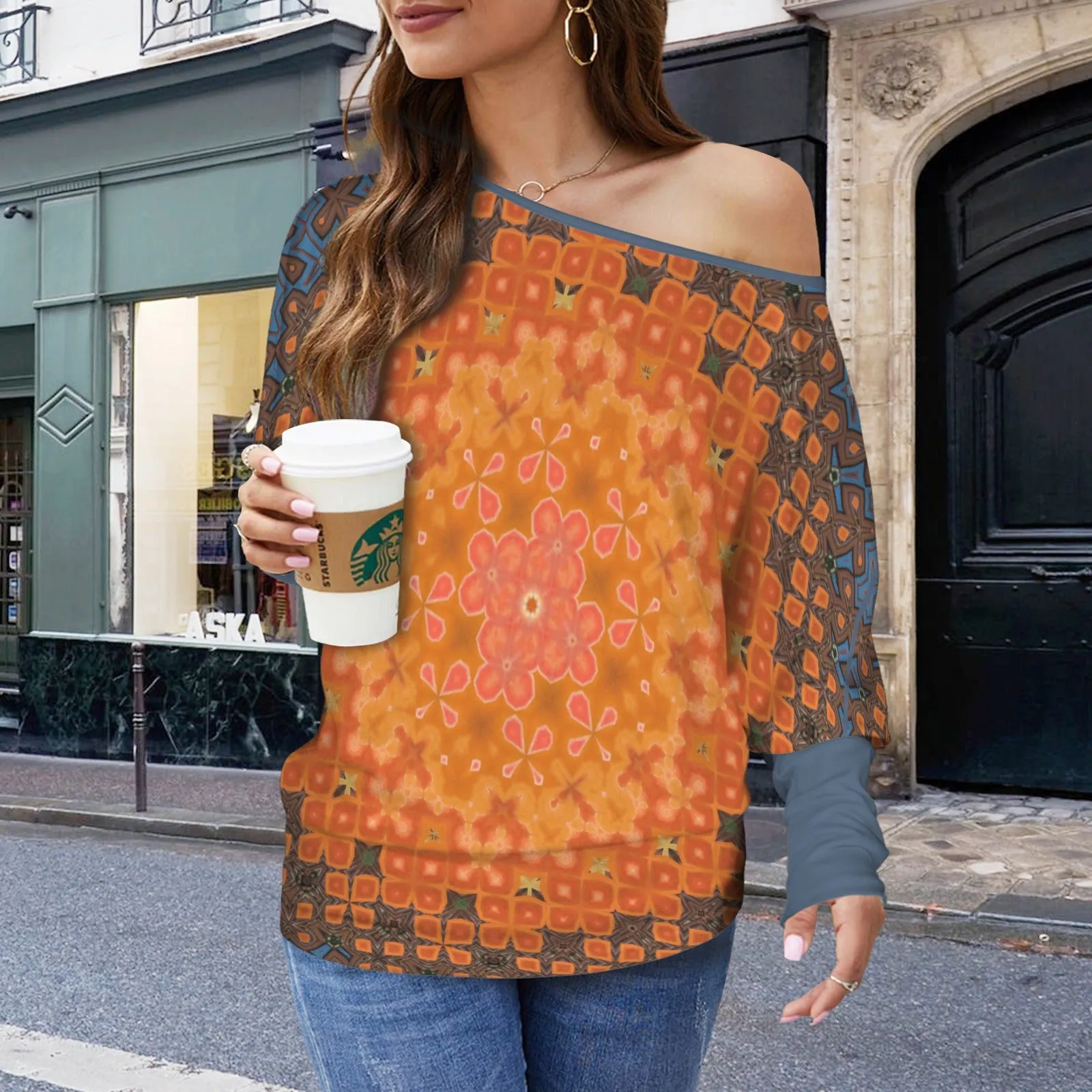Batwing Long Sleeve Sweater Orange Lily