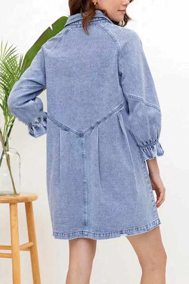 BB693 Lantern Sleeve Denim Shirt Dress