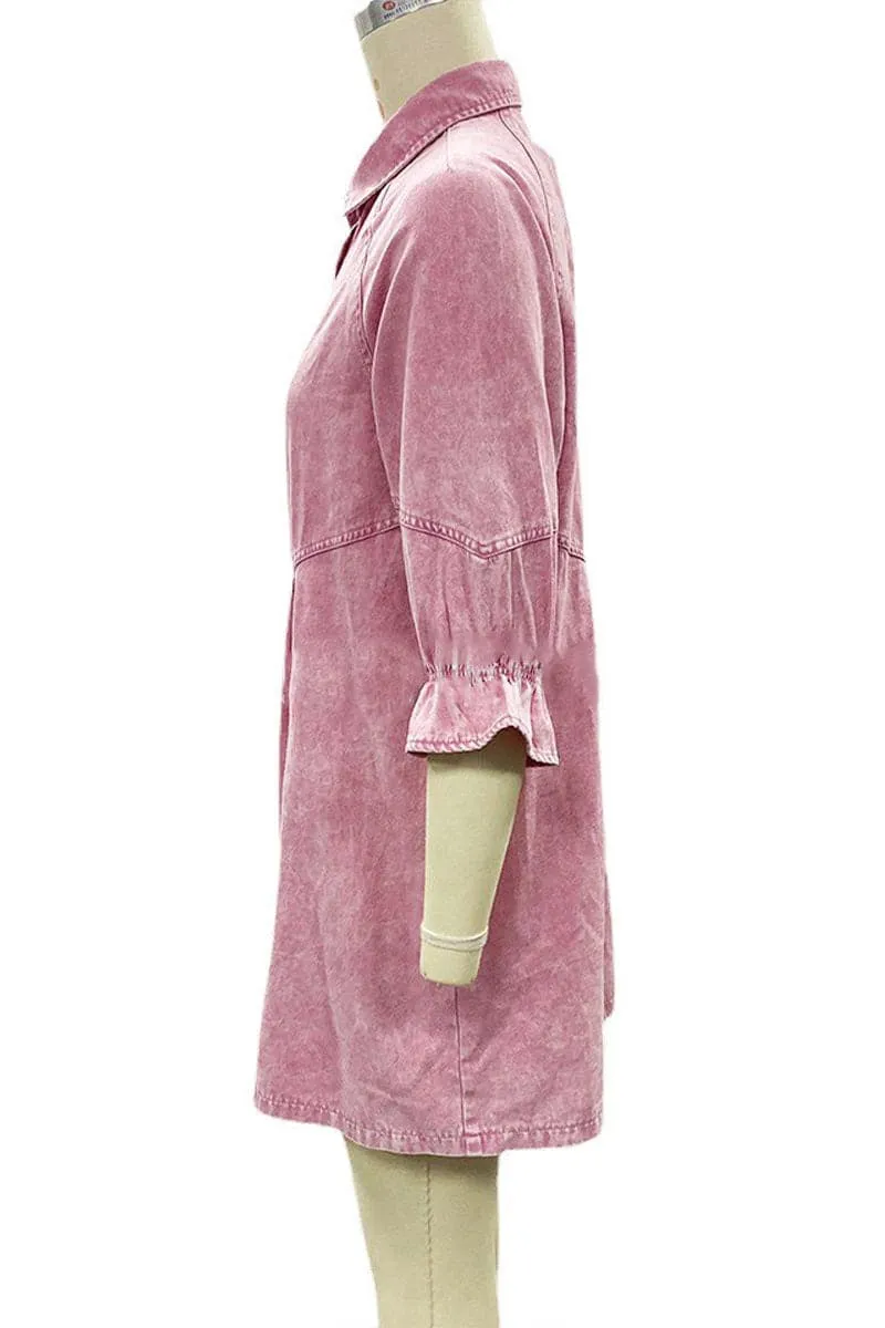 BB693 Lantern Sleeve Denim Shirt Dress