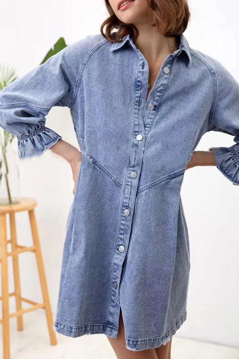 BB693 Lantern Sleeve Denim Shirt Dress