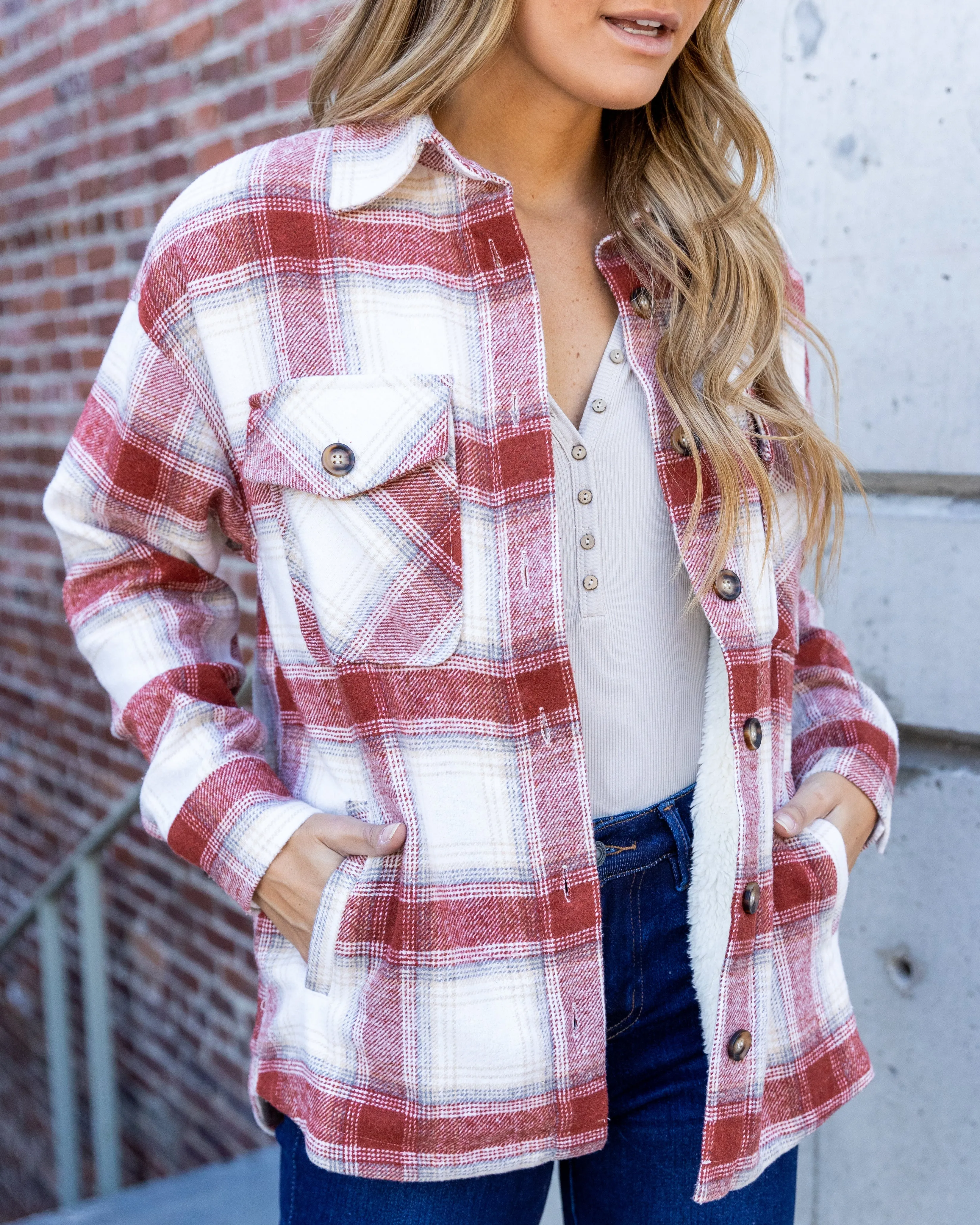 Blake Plaid Fleece Lined Shacket - Red Multi