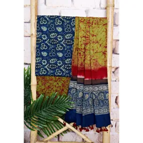 Blue-Green Ajrakh with Batik Unstitched Suit