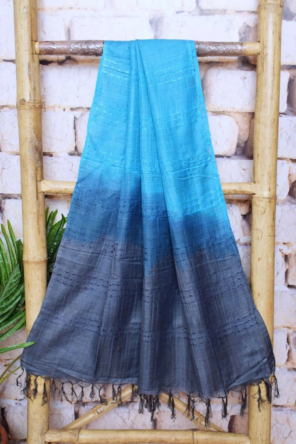 Blue Hand Embroidered Bhagalpuri Silk Cotton Suit