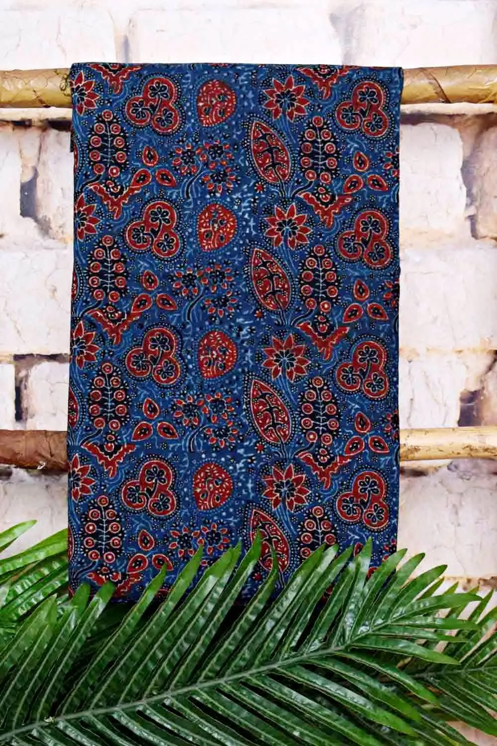 Blue-Orange Ajrakh with Batik Unstitched Suit