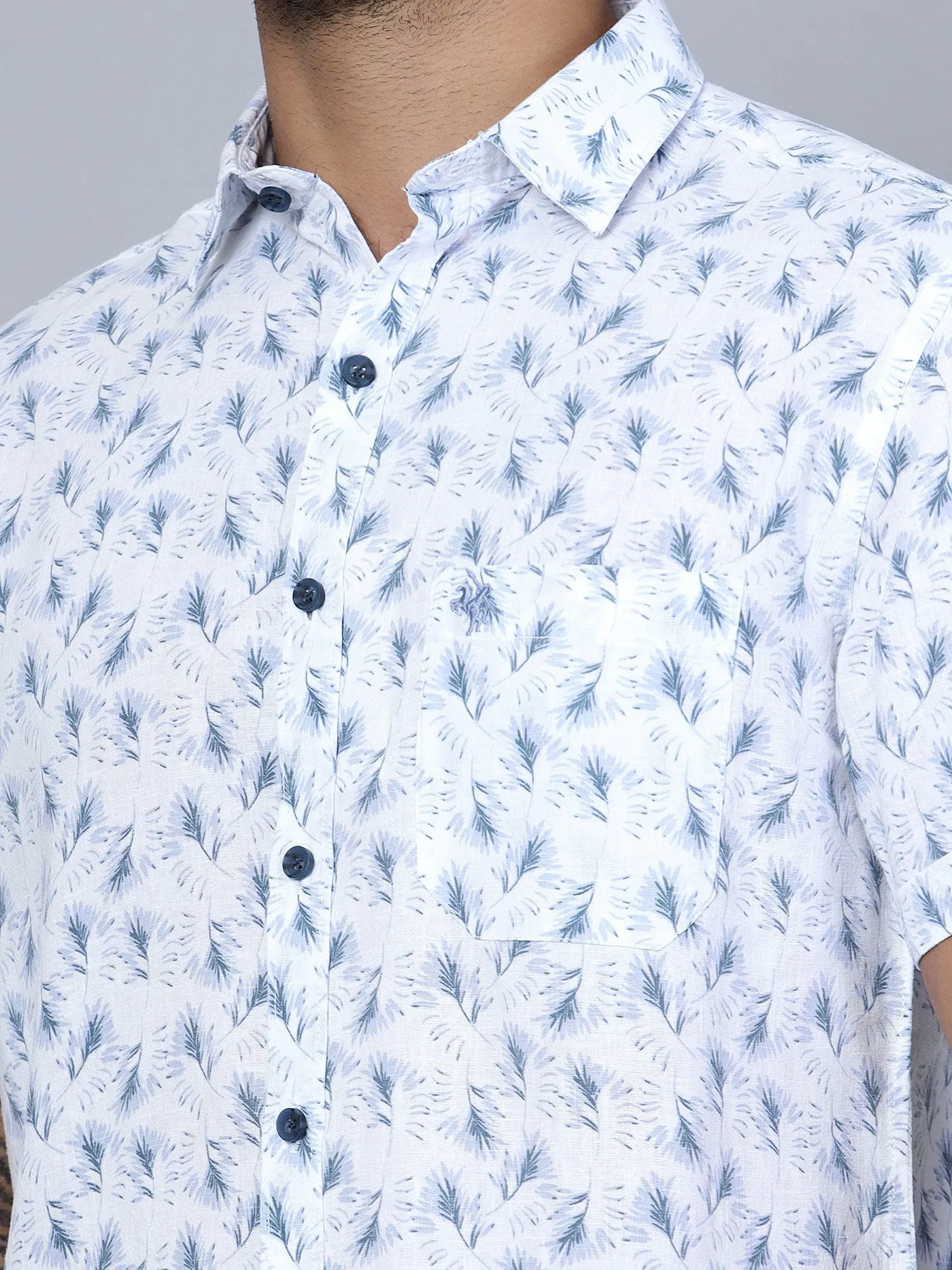 Cantabil Cotton Blend Printed Sky Blue Half Sleeve Casual Shirt for Men with Pocket