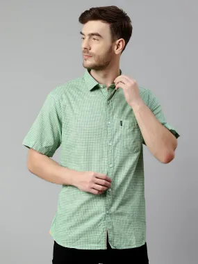 Cantabil Cotton Checkered Green Half Sleeve Regular Fit Casual Shirt for Men with Pocket