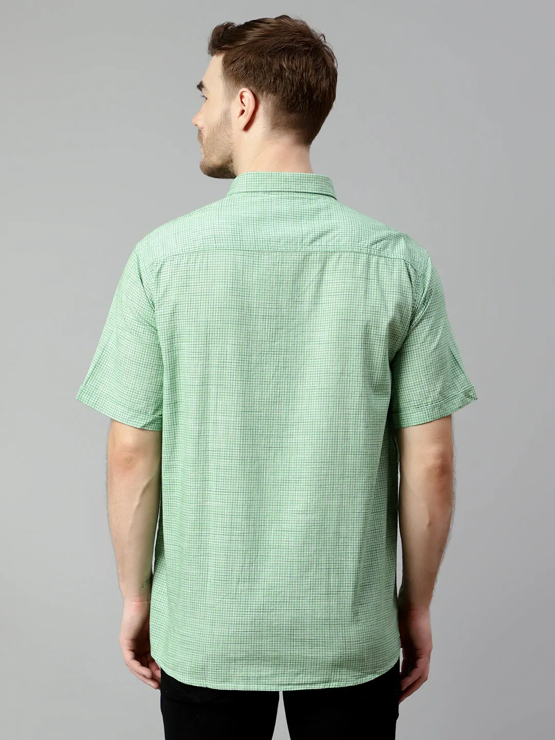 Cantabil Cotton Checkered Green Half Sleeve Regular Fit Casual Shirt for Men with Pocket