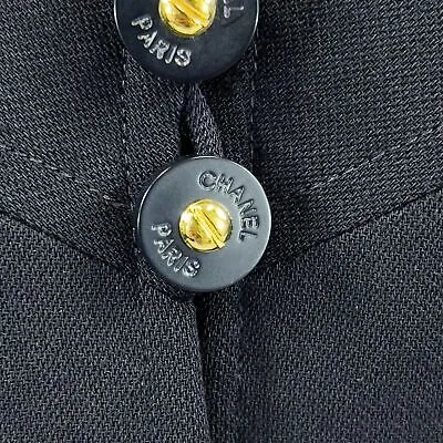 Chanel 1997 Runway Gripoix CC Logo Button Corset Suit Jacket - Dark Navy - US M