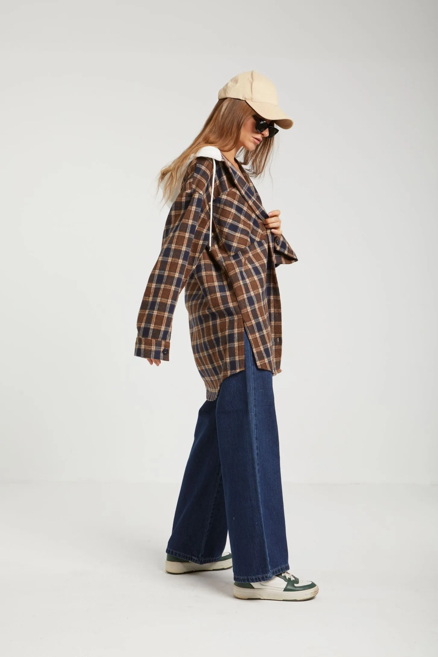 CHECKERED OVERSIZED SHIRT - BROWN