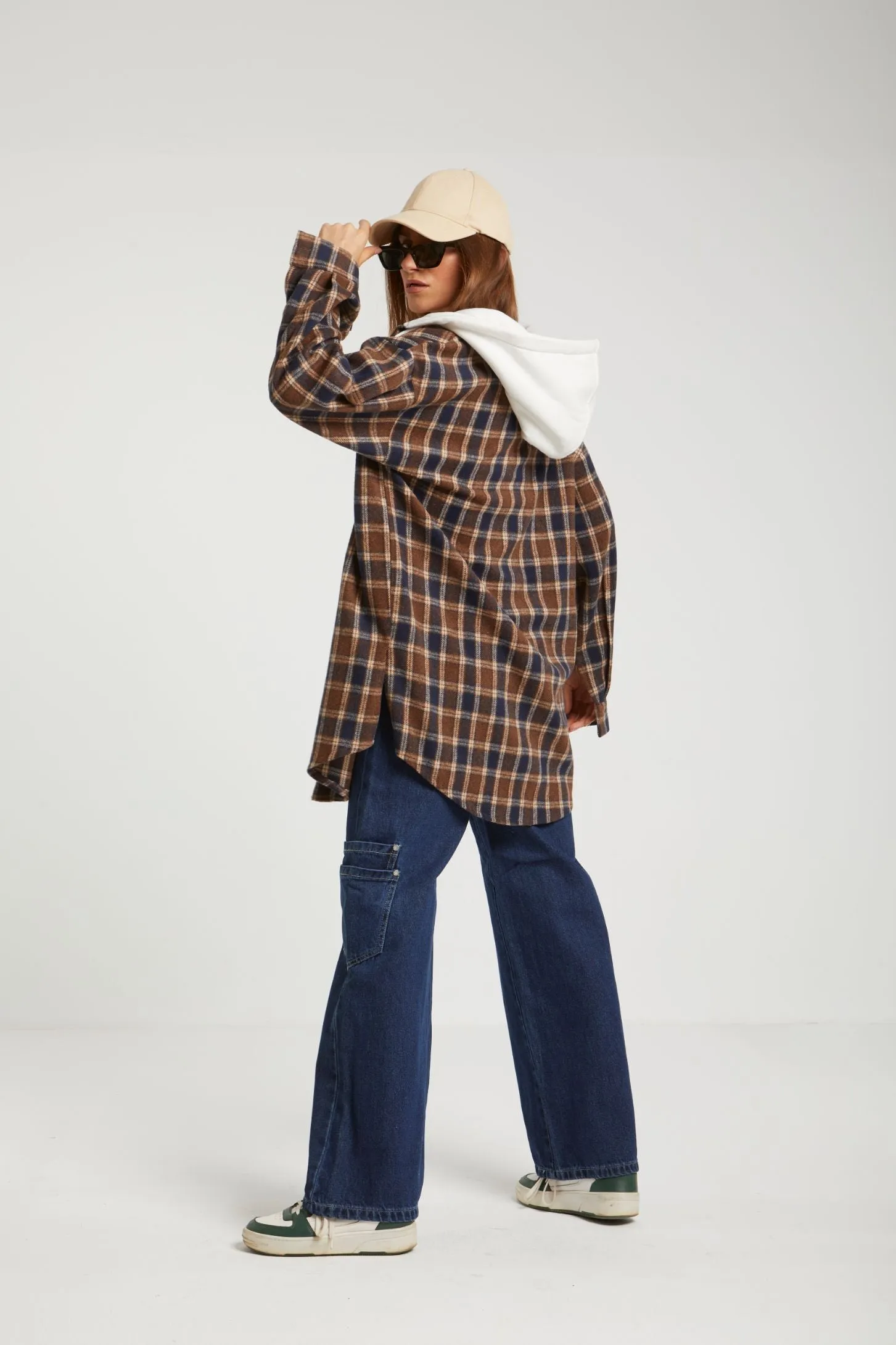 CHECKERED OVERSIZED SHIRT - BROWN