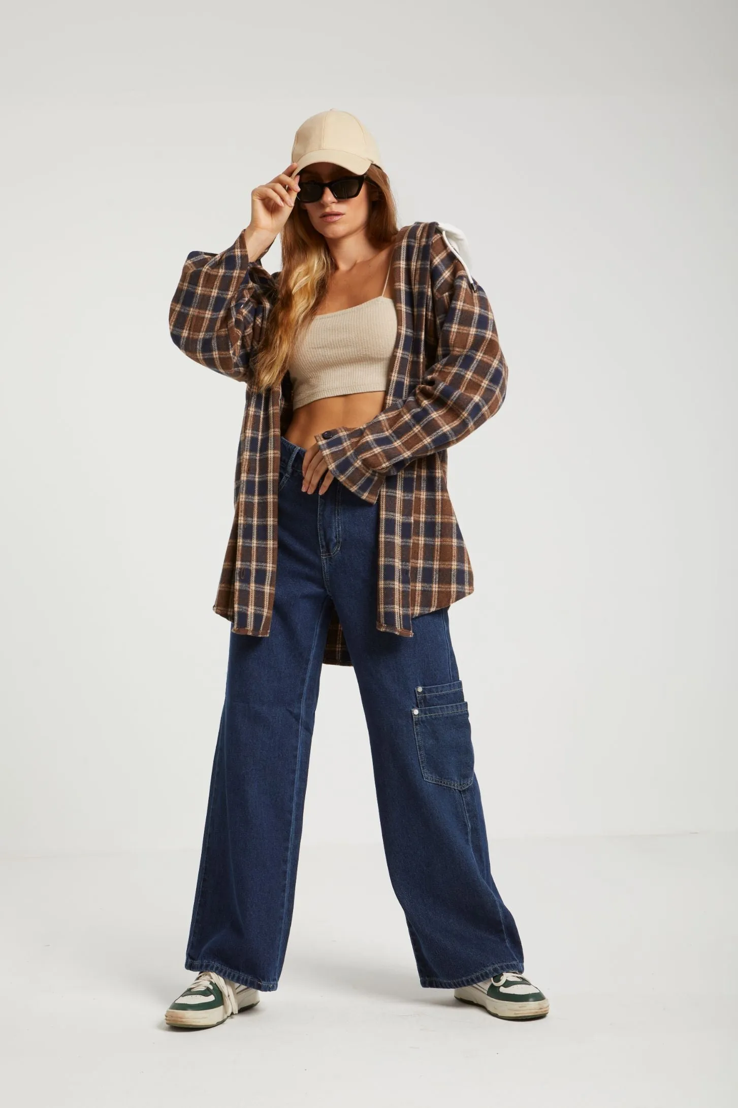 CHECKERED OVERSIZED SHIRT - BROWN