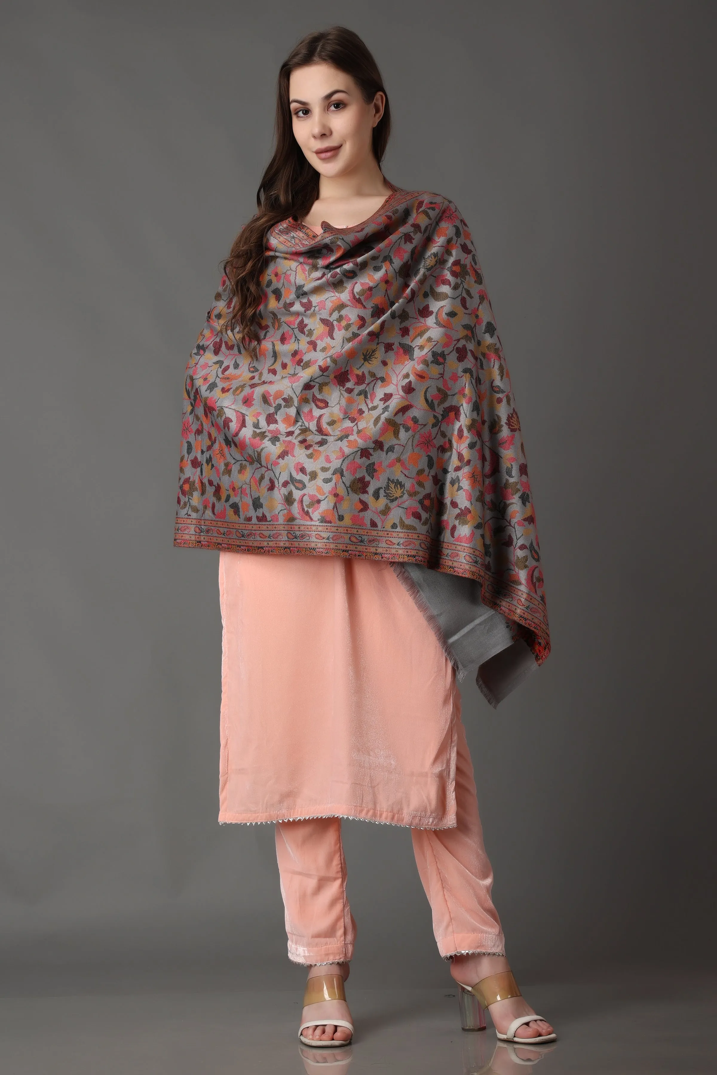 Cherry Blossom Velvet Suit with Shawl