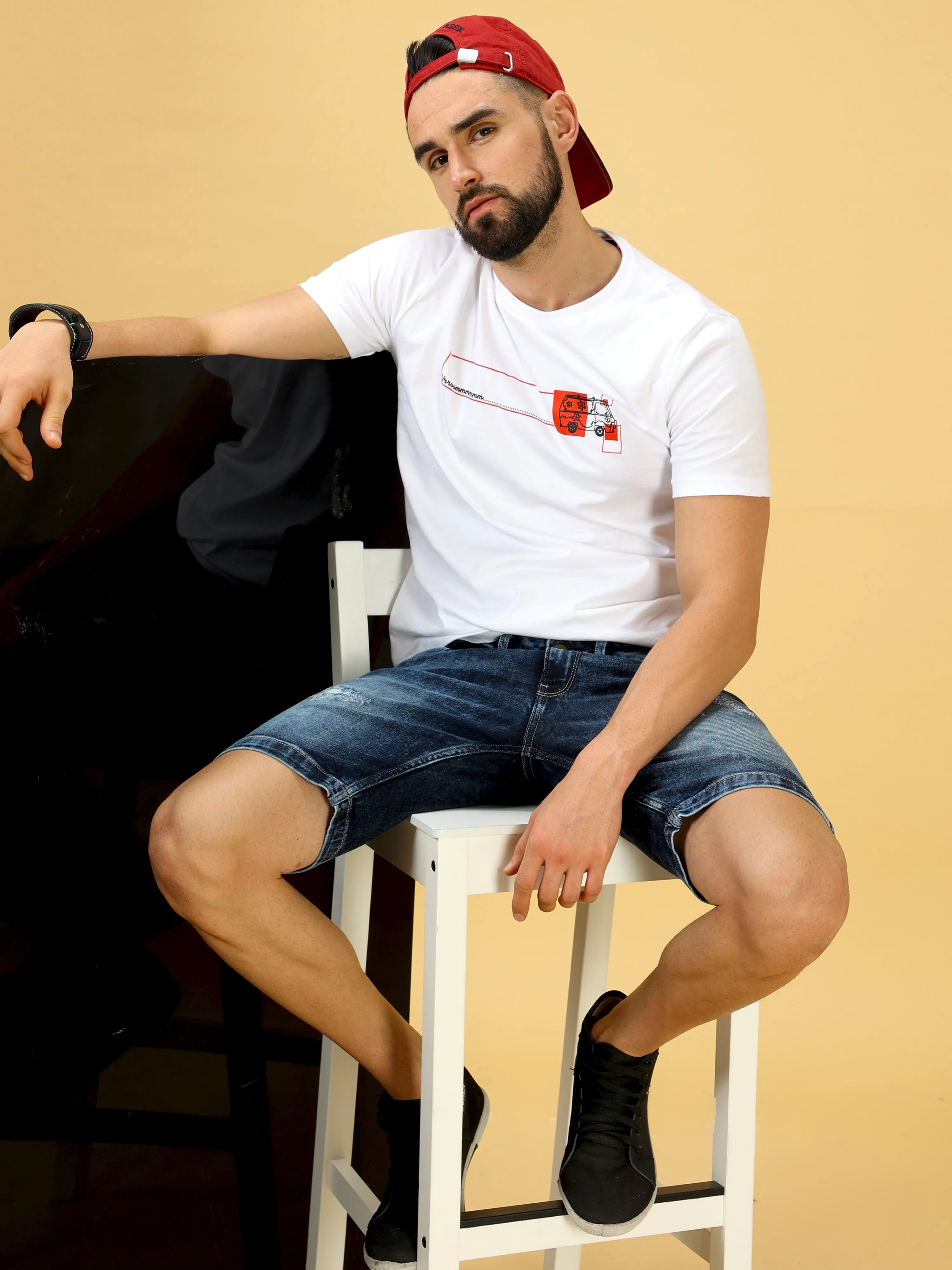 Chest Screen Red/Blck Print Crew Neck T-Shirt