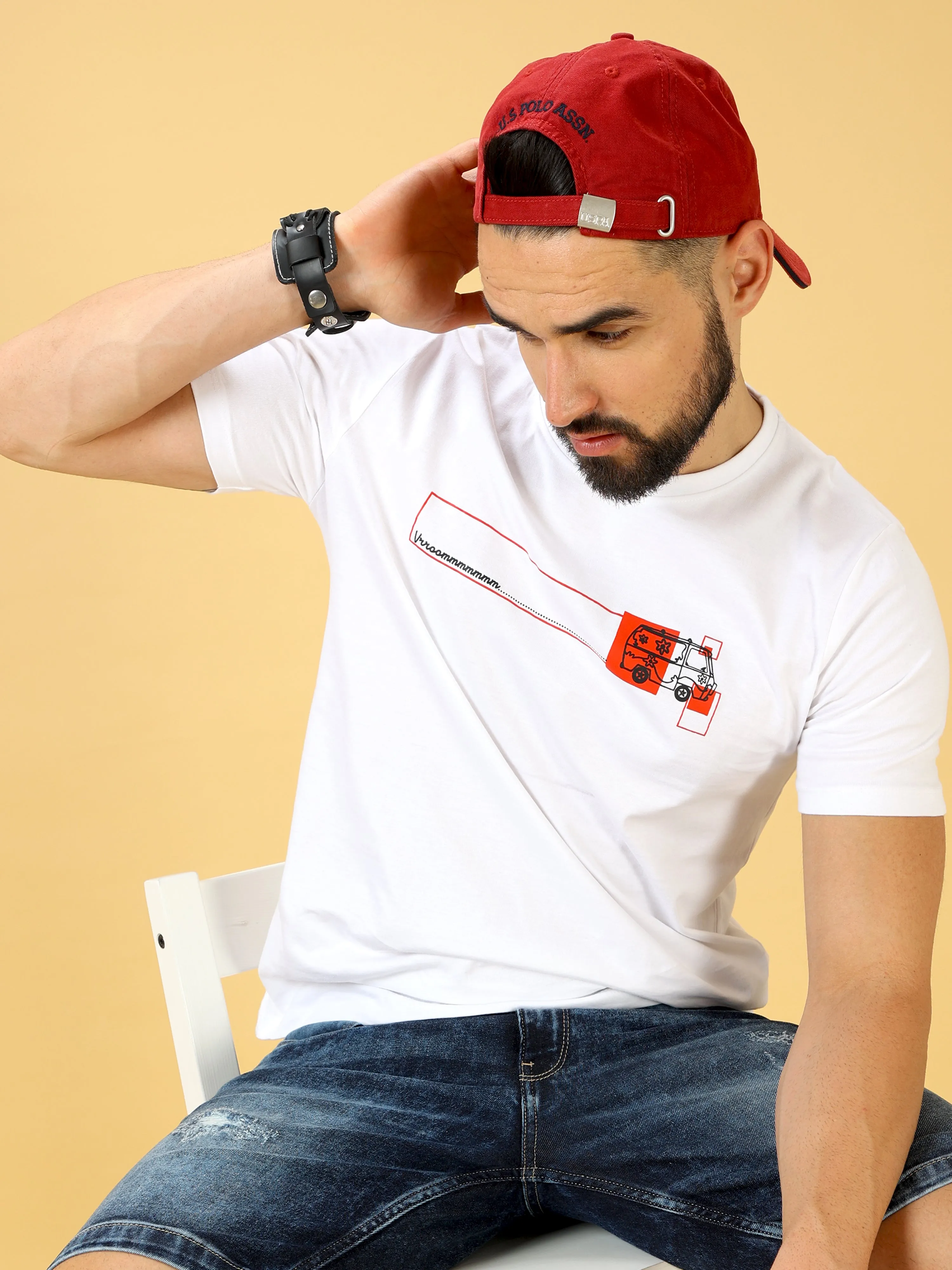 Chest Screen Red/Blck Print Crew Neck T-Shirt