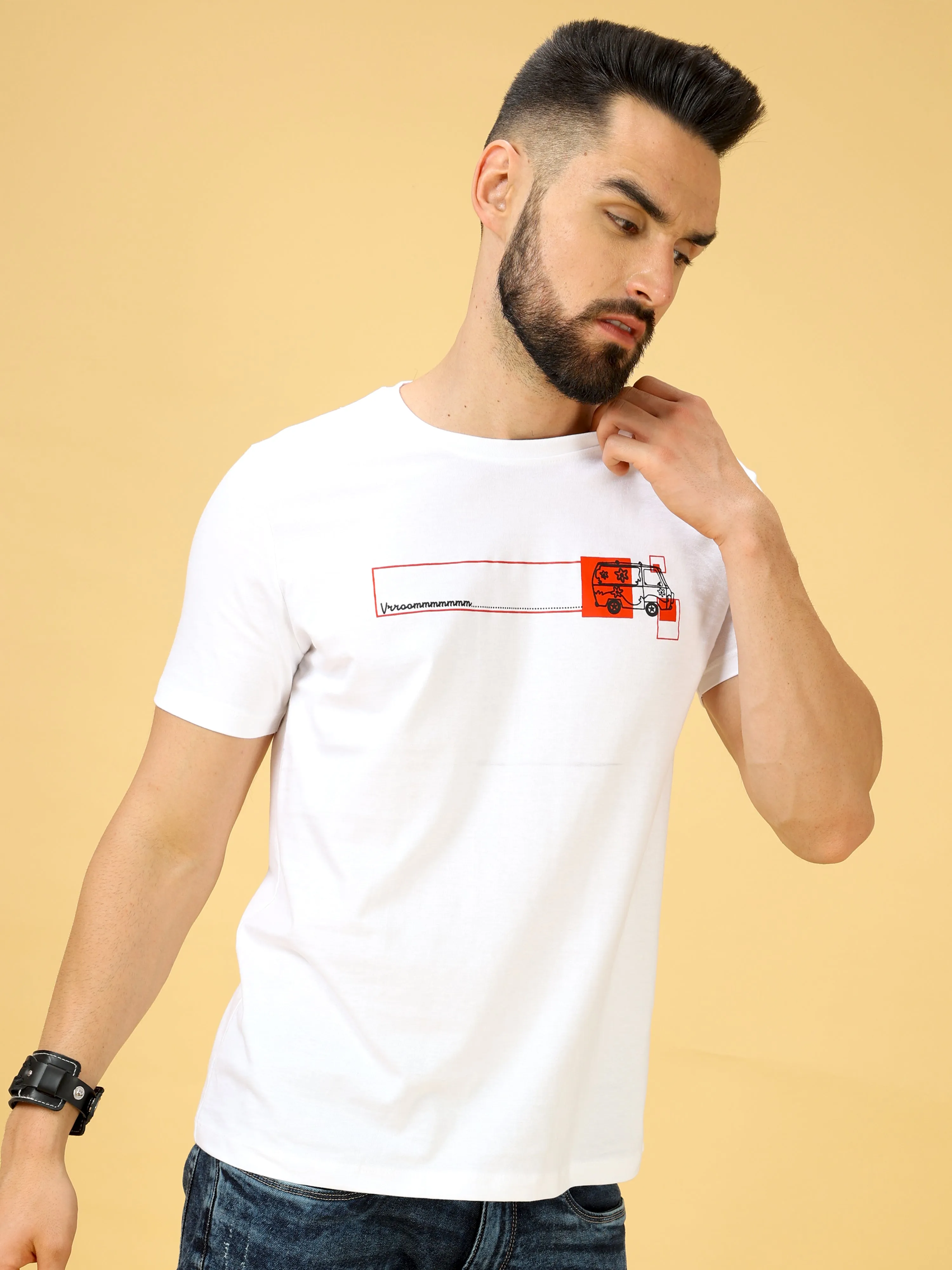 Chest Screen Red/Blck Print Crew Neck T-Shirt
