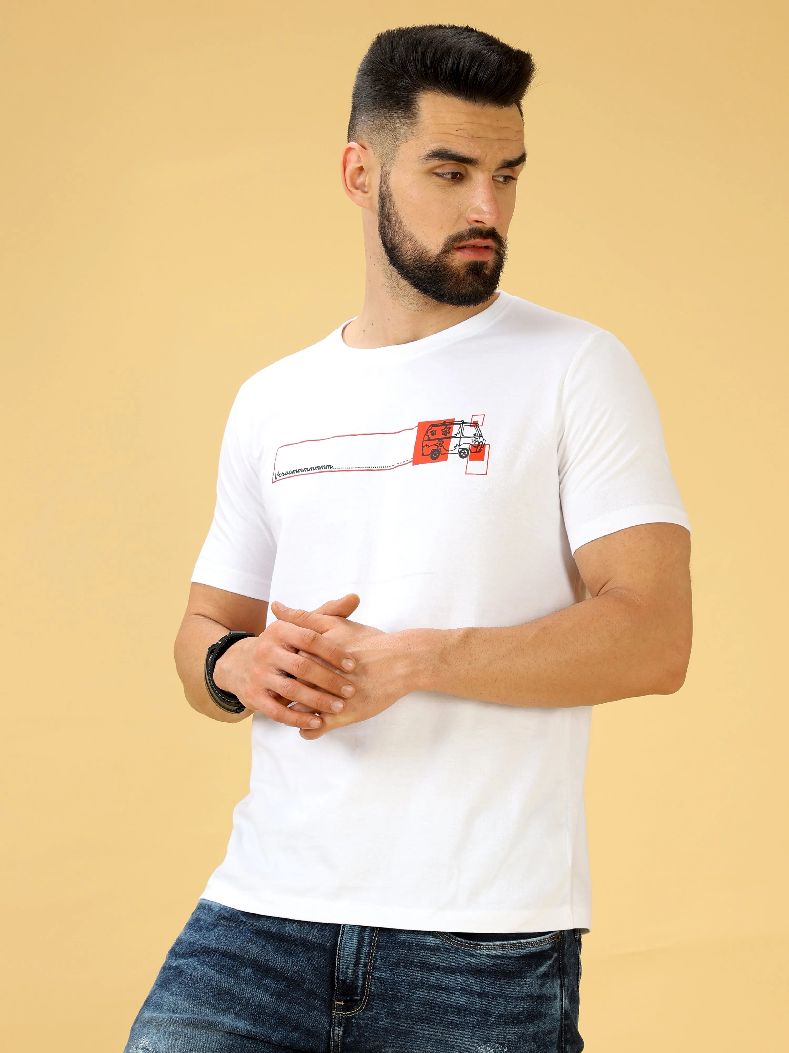 Chest Screen Red/Blck Print Crew Neck T-Shirt