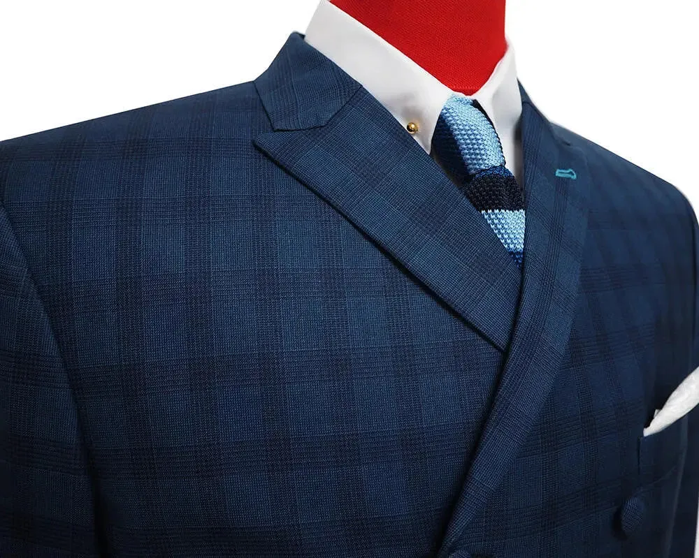 Double Breasted Suit | Navy Blue Prince Of Wales Suit
