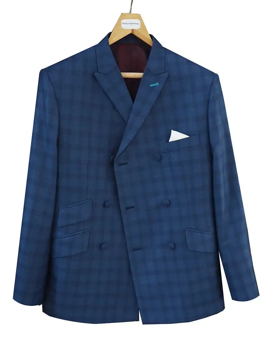 Double Breasted Suit | Navy Blue Prince Of Wales Suit
