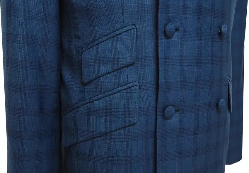 Double Breasted Suit | Navy Blue Prince Of Wales Suit