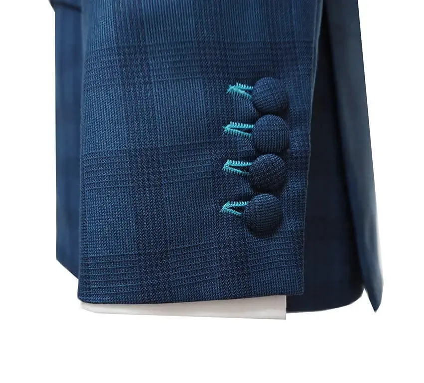 Double Breasted Suit | Navy Blue Prince Of Wales Suit