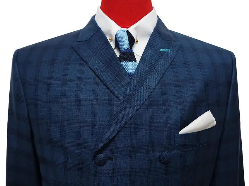 Double Breasted Suit | Navy Blue Prince Of Wales Suit