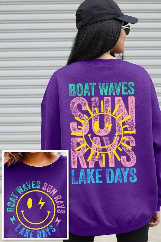 Explore More Collection - Boat Waves Sun Rays Graphic Fleece Sweatshirts
