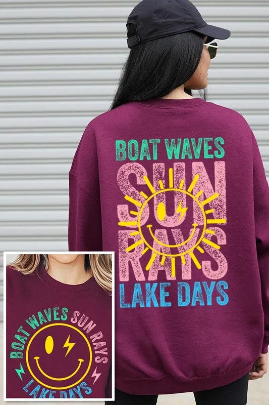 Explore More Collection - Boat Waves Sun Rays Graphic Fleece Sweatshirts