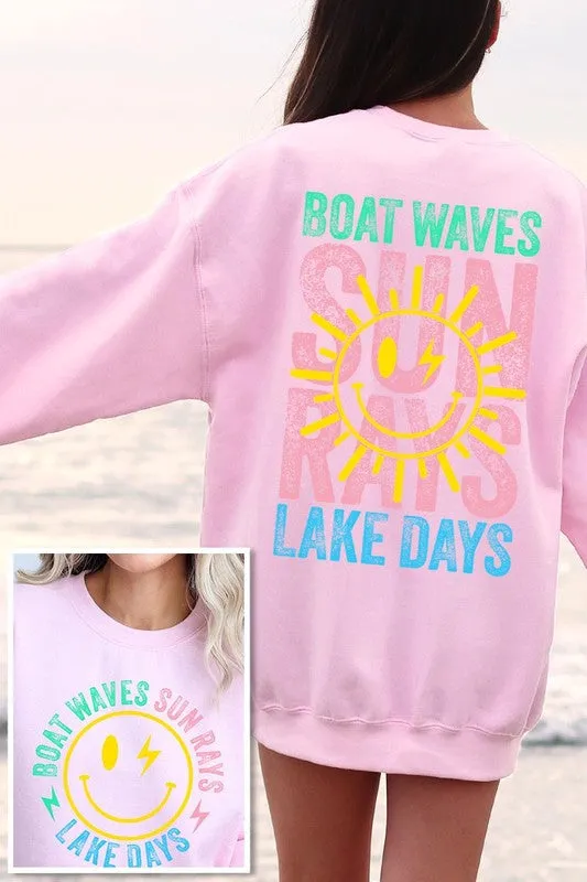 Explore More Collection - Boat Waves Sun Rays Graphic Fleece Sweatshirts