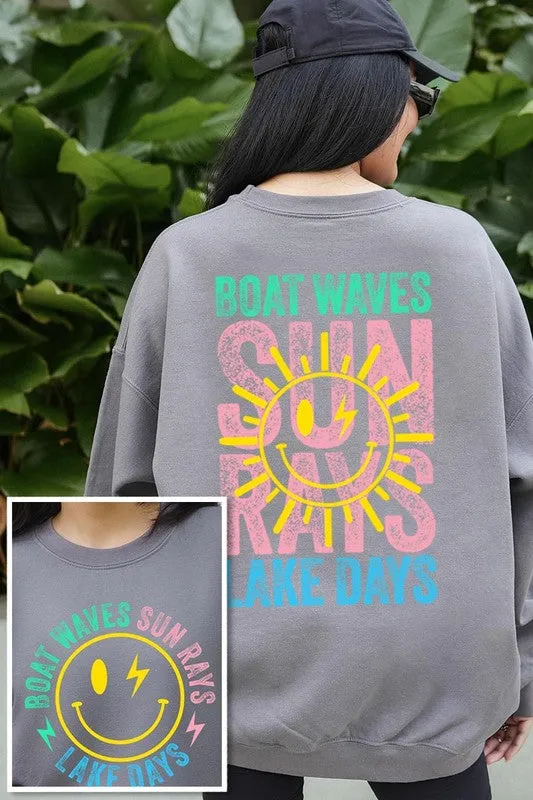 Explore More Collection - Boat Waves Sun Rays Graphic Fleece Sweatshirts