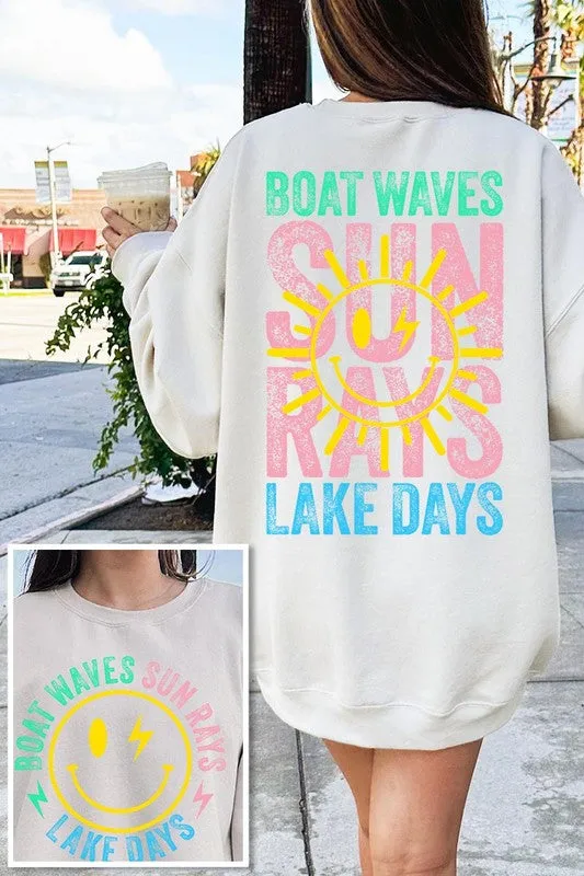 Explore More Collection - Boat Waves Sun Rays Graphic Fleece Sweatshirts
