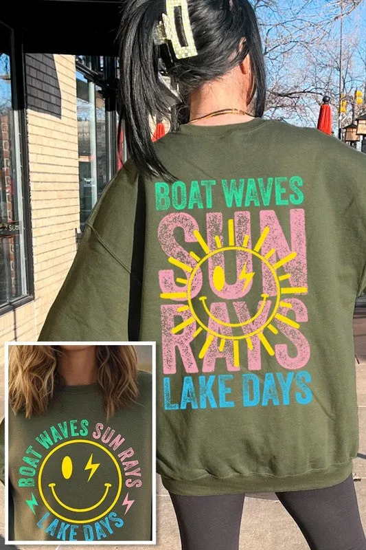 Explore More Collection - Boat Waves Sun Rays Graphic Fleece Sweatshirts