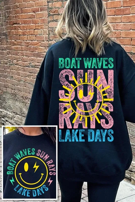 Explore More Collection - Boat Waves Sun Rays Graphic Fleece Sweatshirts