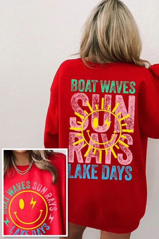 Explore More Collection - Boat Waves Sun Rays Graphic Fleece Sweatshirts