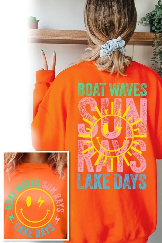 Explore More Collection - Boat Waves Sun Rays Graphic Fleece Sweatshirts