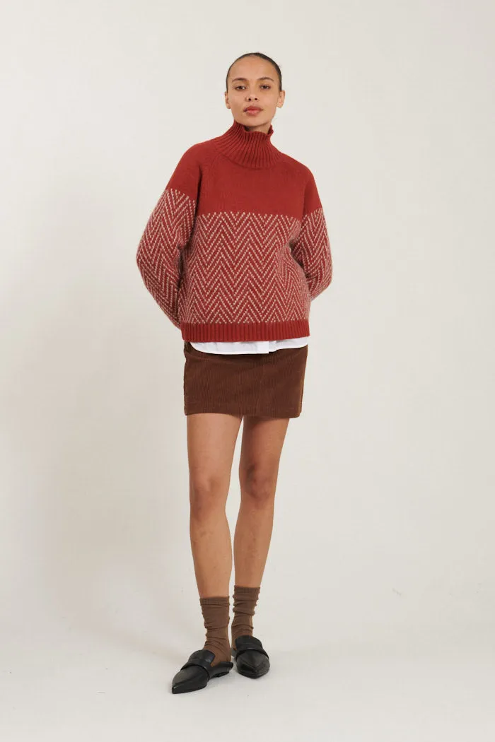 Henny Raglan T-Neck - Cinnabar / natural melange
